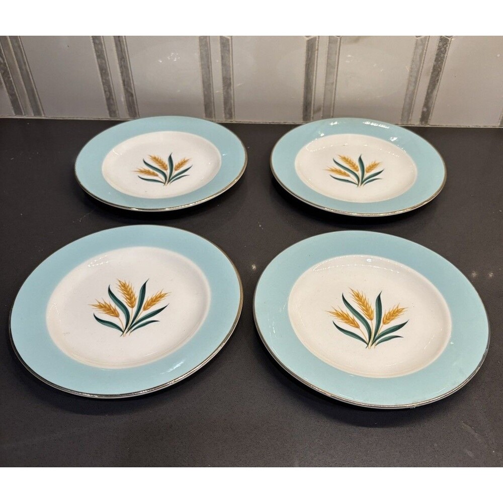 Set Of 4 International D.S. Alliance OH Viking Wheat Salad Plates 6" Aqua Gold